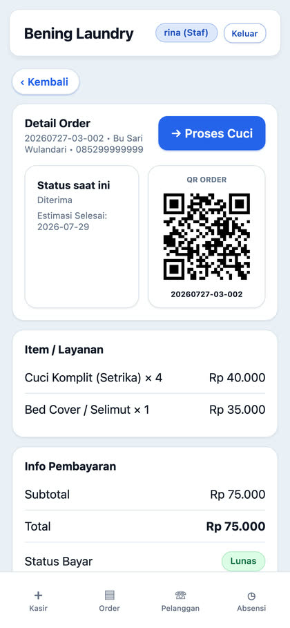 Detail order Laundry ERP