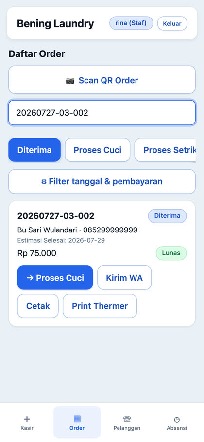 Daftar order Laundry ERP