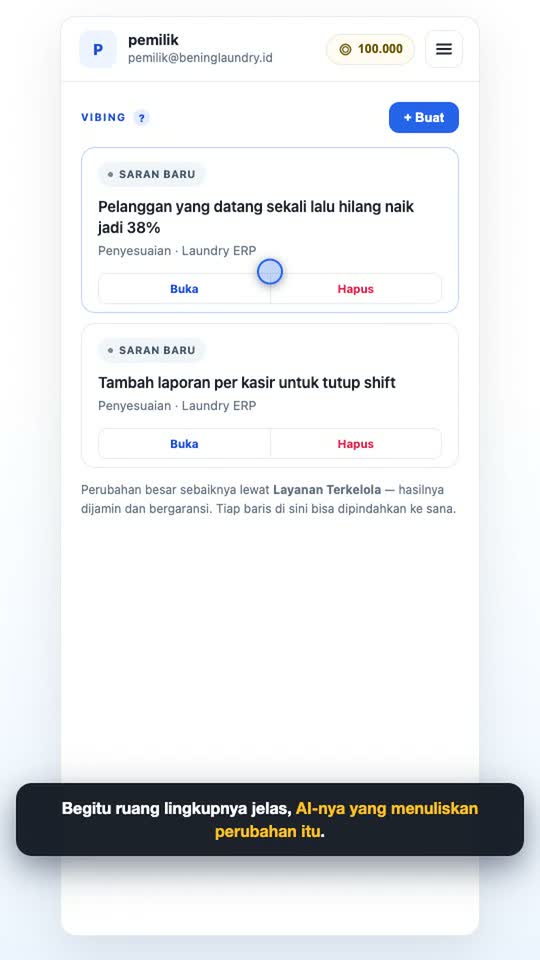 Saran pengembangan aplikasi dari ai-vibing